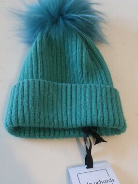 Linda Richards Blue Ribbed Pom-Pom Beanie Hat Linda Richards Products For Sale - NJ Hats & Outwear - Ski  main image 4